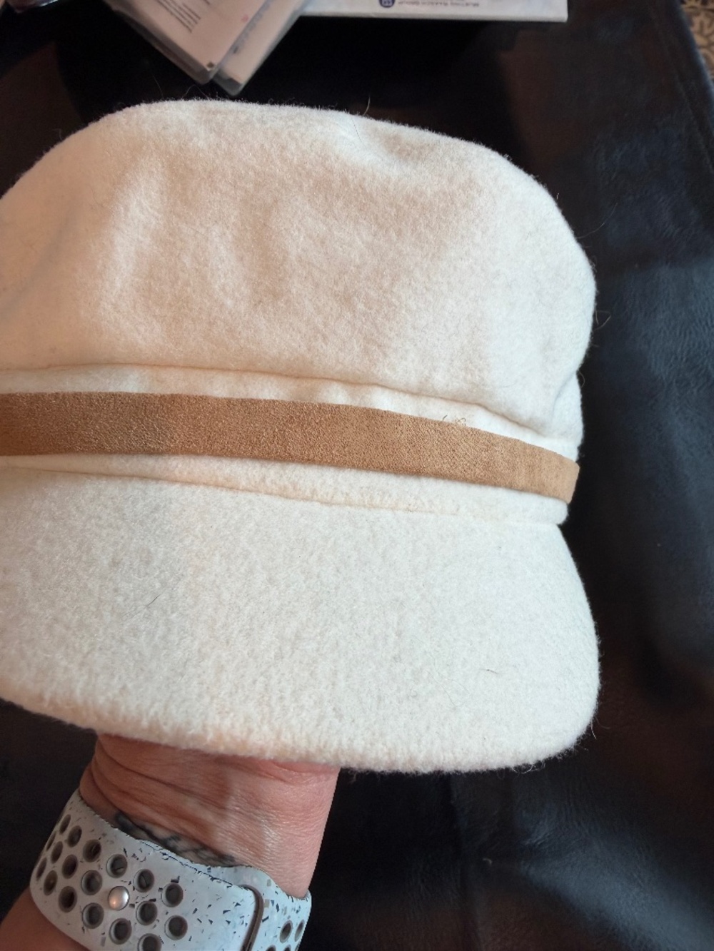Anthropologie Newsboy Wool Felt Hat with Suede like Band and Gold Tone Accents